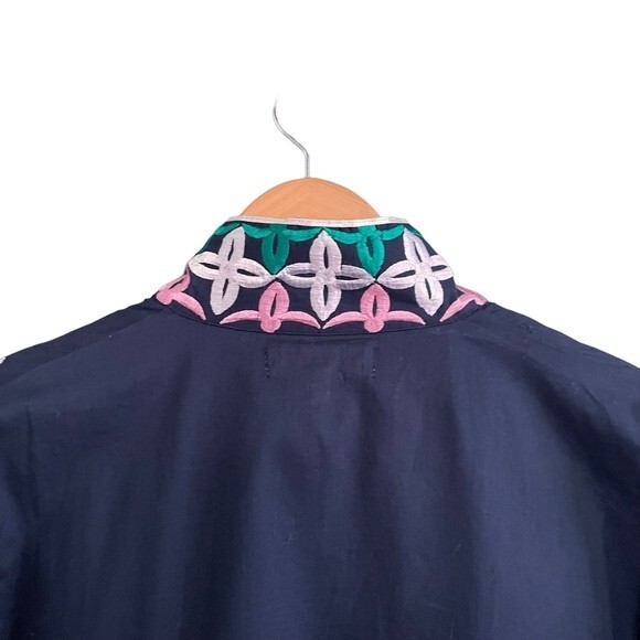 Jude Connally Embroidered Cotton Navy 3/4 Sleeve Tunic Women’s Size Medium - Picture 5 of 13
